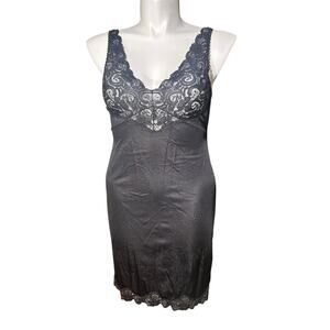 Vintage Illusione Black Lace Full Slip Dress Size 36 Classic Lingerie Nightgown